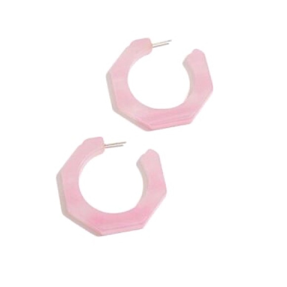 Madewell Resin Octagonal Hoop Earrings in Rose Quartz Acetate translucent pink